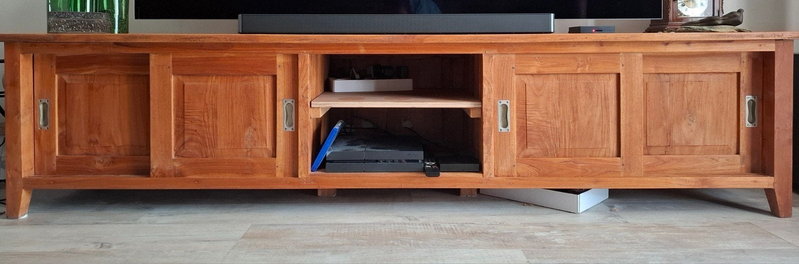 TV kast massief teakhout, Huis en Inrichting, Ophalen, Gebruikt, Teakhout, 200 cm of meer