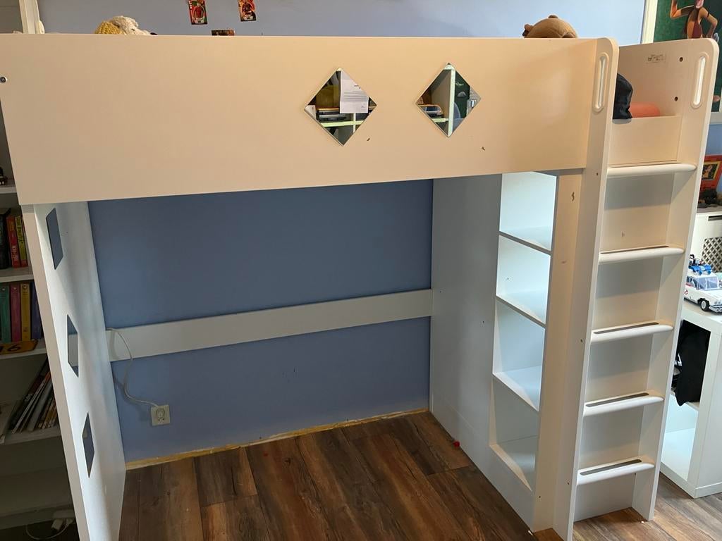 IKEA hoogslaper met kast en ladder - Wit, Ophalen, 85 tot 100 cm, Gebruikt, Hoogslaper of Stapelbed