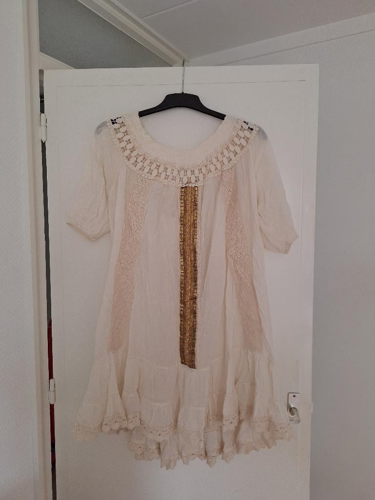 Ibiza/Boho Tuniek/jurkje one size, Kleding | Dames, Ophalen of Verzenden, Zo goed als nieuw, Maat 38/40 (M), Beige