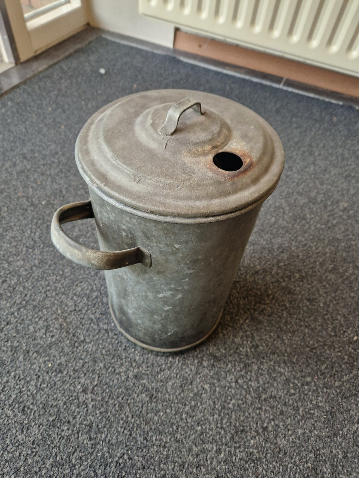 Vintage Zinken Kolenemmer met Deksel - Decoratief, Ophalen of Verzenden