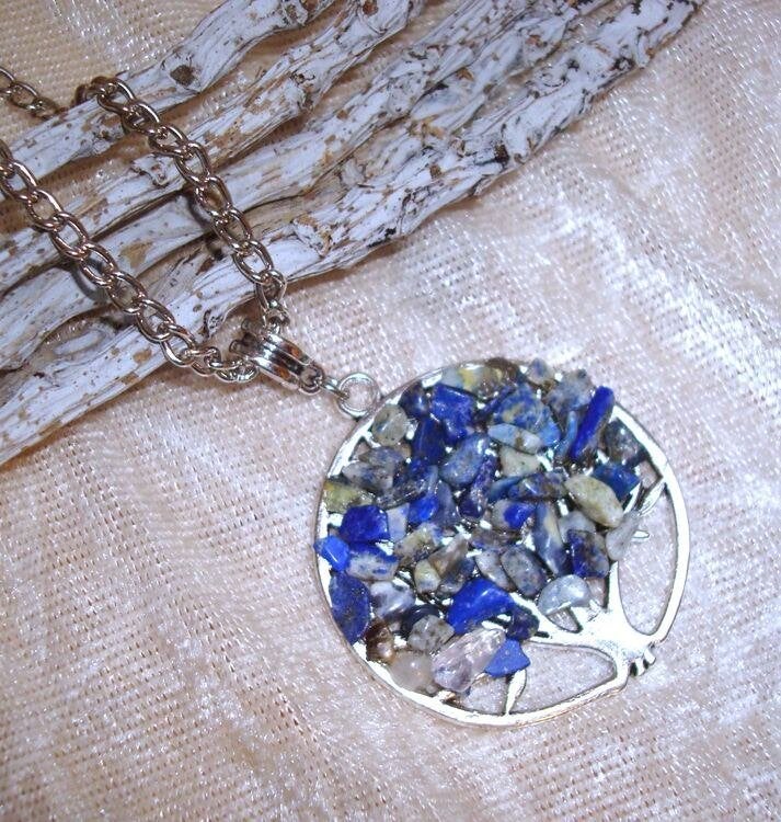 Ketting met hanger Levensboom met lapis lazuli, Want 18 Hoogvliet, Adorabeads, Blauw, Nieuw