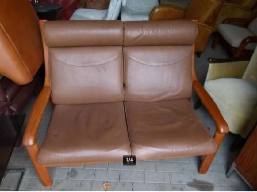 vintage sofa Holstebro teak leder Denmark, Ophalen, Tweepersoons, 75 tot 100 cm, Zo goed als nieuw