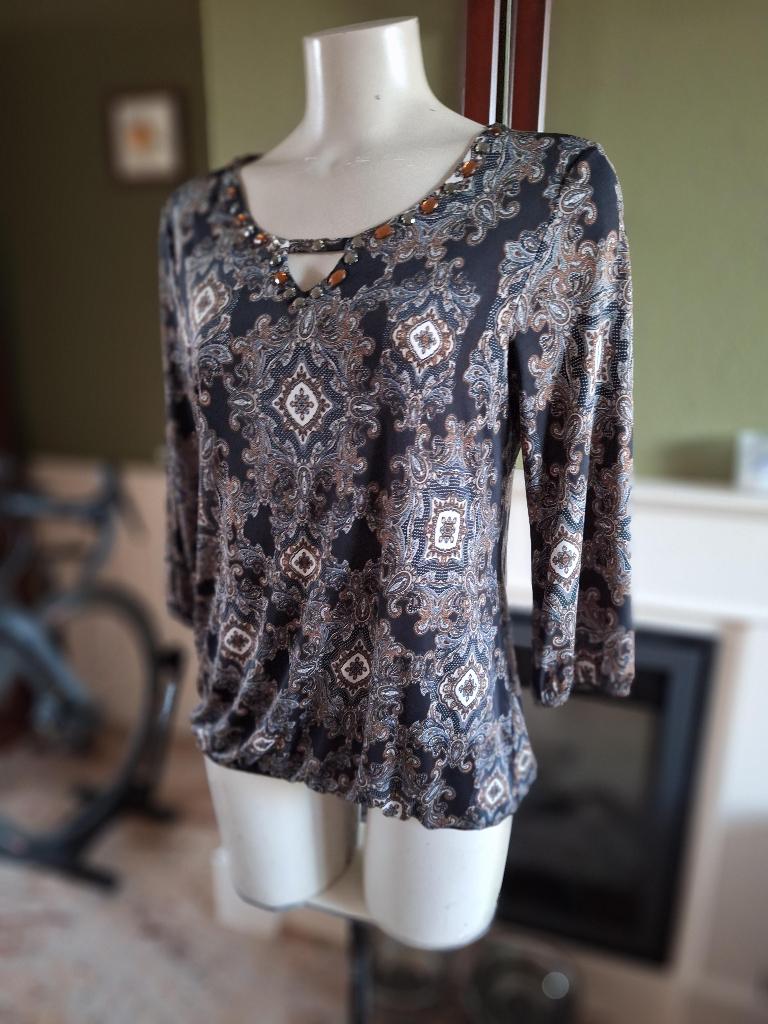 Batida zwart bruin barok print top mt 2 M 38, Maat 38/40 (M), Verzenden, Zwart, Zo goed als nieuw