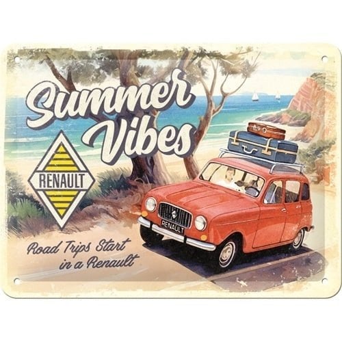 Renault 4 summer vibes relief reclamebord van metaal deco