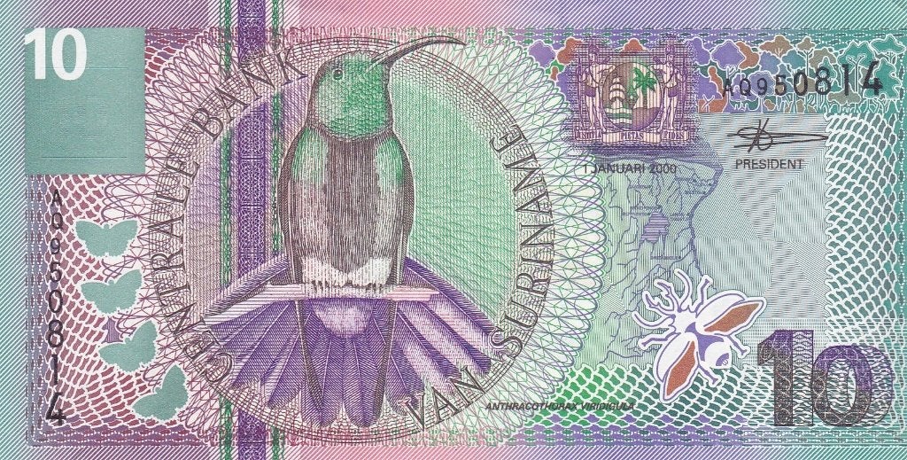 CENTRALE BANK VAN SURINAME 2000 TIEN GULDEN PRACHTIG, Postzegels en Munten, Bankbiljetten | Nederland, Ophalen of Verzenden, 10 gulden