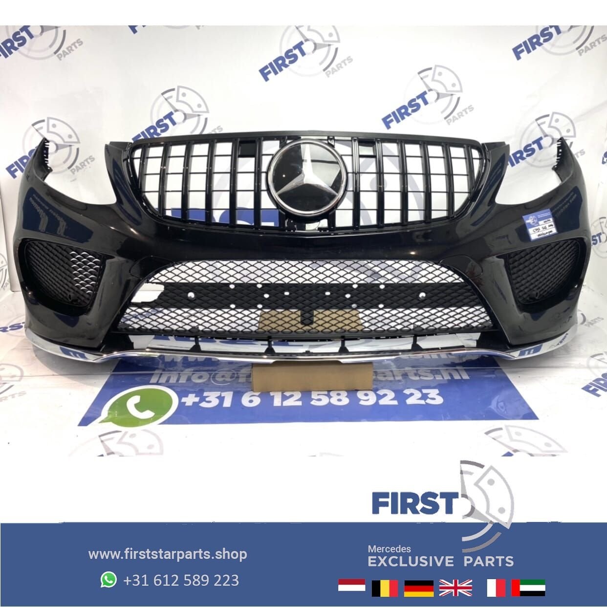 W166 GLE AMG VOORBUMPER COMPLEET ZWART Mercedes 2015-2019 OR, Gebruikt, -, Voor, Ophalen of Verzenden