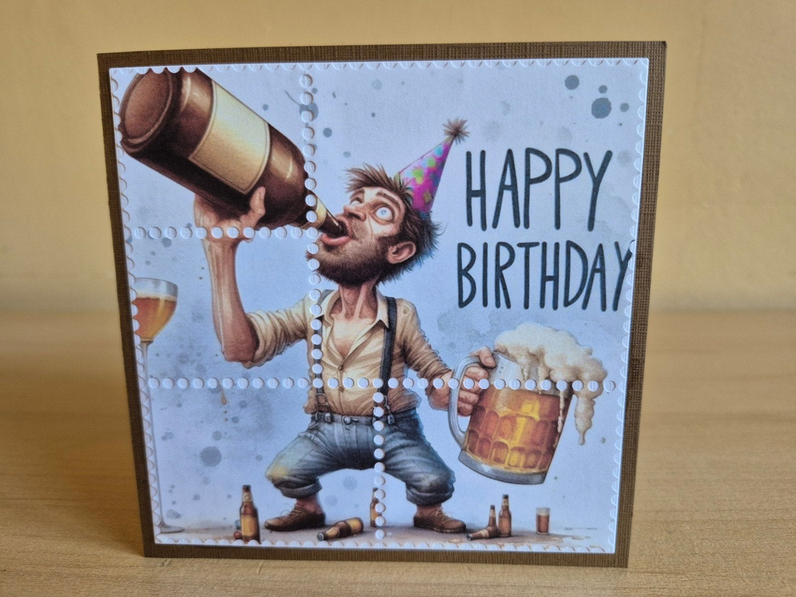 316a) zelfgemaakte kaart- postzegel (man met biertje), Hobby en Vrije tijd, Kaarten | Zelfgemaakt, Ophalen of Verzenden, Nieuw