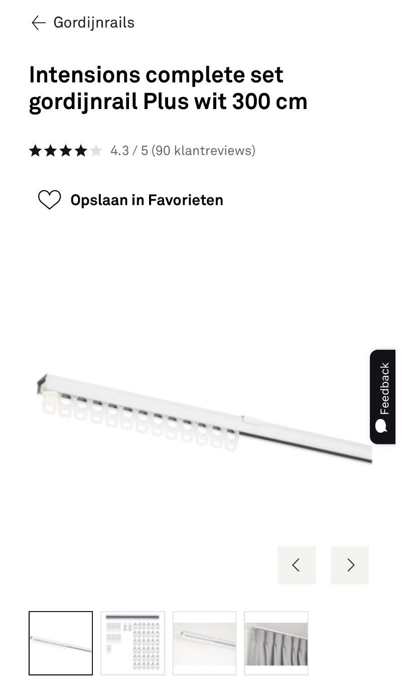 Intensions complete set gordijnrail Plus wit 300 cm, Ophalen, Zo goed als nieuw, Wit, 300 cm