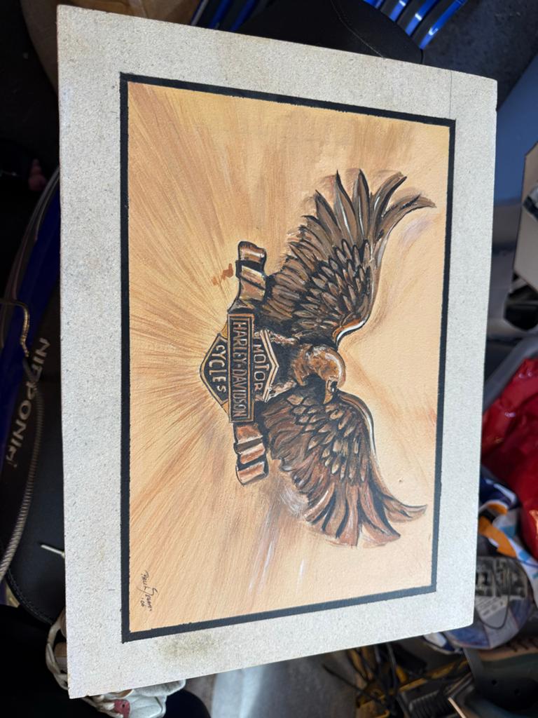 Uniek Harley-Davidson Adelaar Schilderij - Gesigneerd, Antiek en Kunst, Kunst | Schilderijen | Klassiek, Ophalen of Verzenden