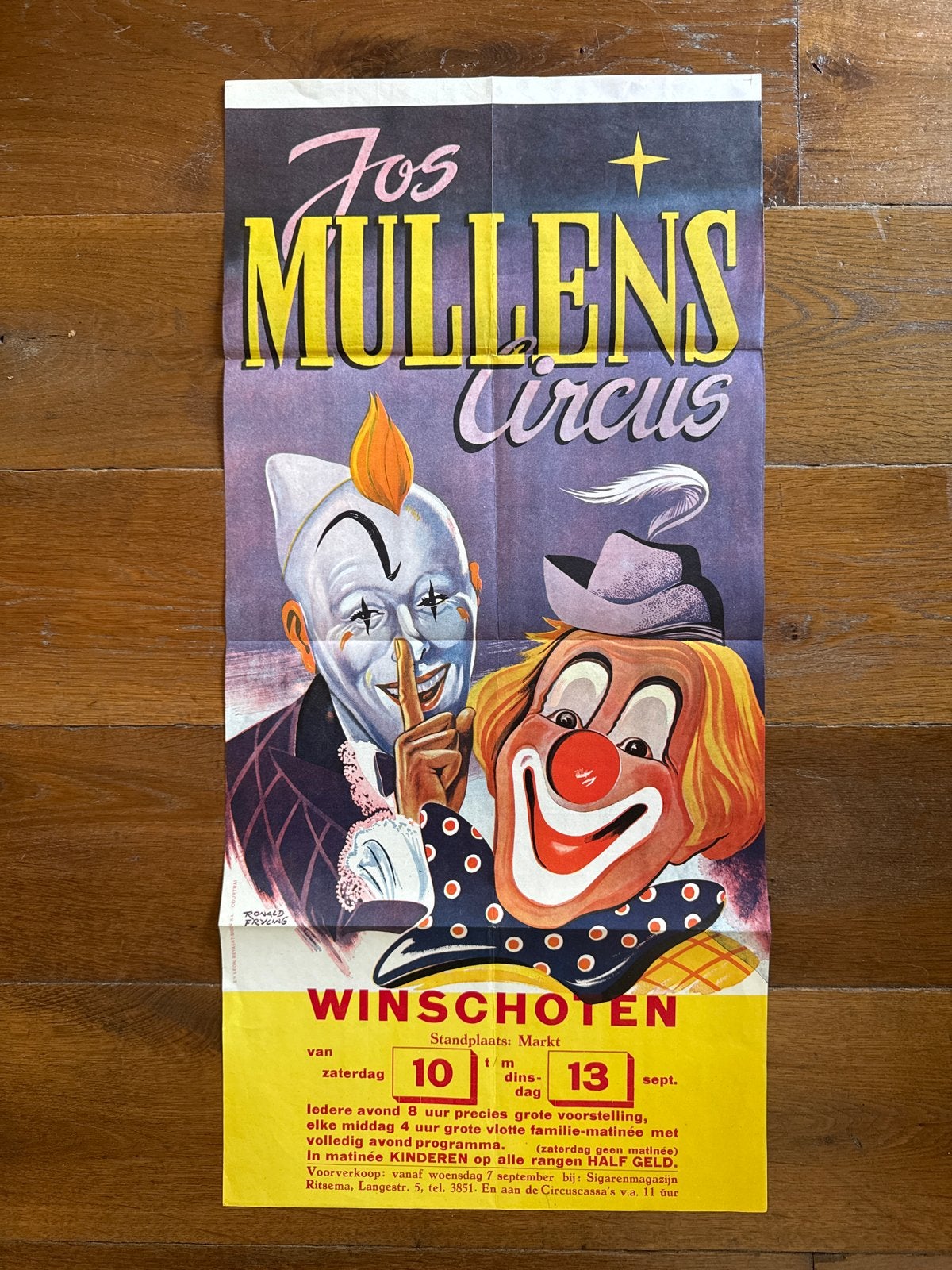 Vintage Jos Mullens Circus Poster - Winshoten 1960, Ophalen of Verzenden, A1 t/m A3, Overige onderwerpen, Rechthoekig Staand