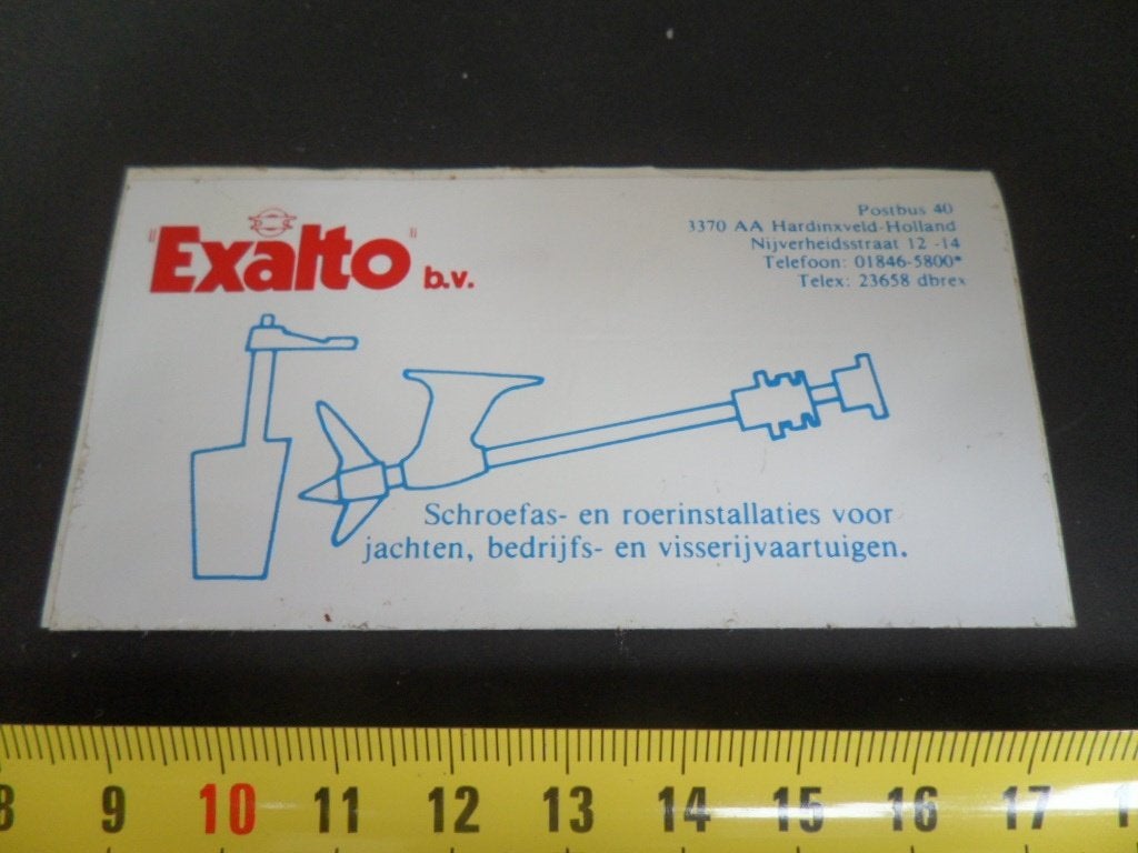 sticker Hardinxveld  EXALTO bv schroefas en roerinstallaties, Ophalen of Verzenden, Zo goed als nieuw