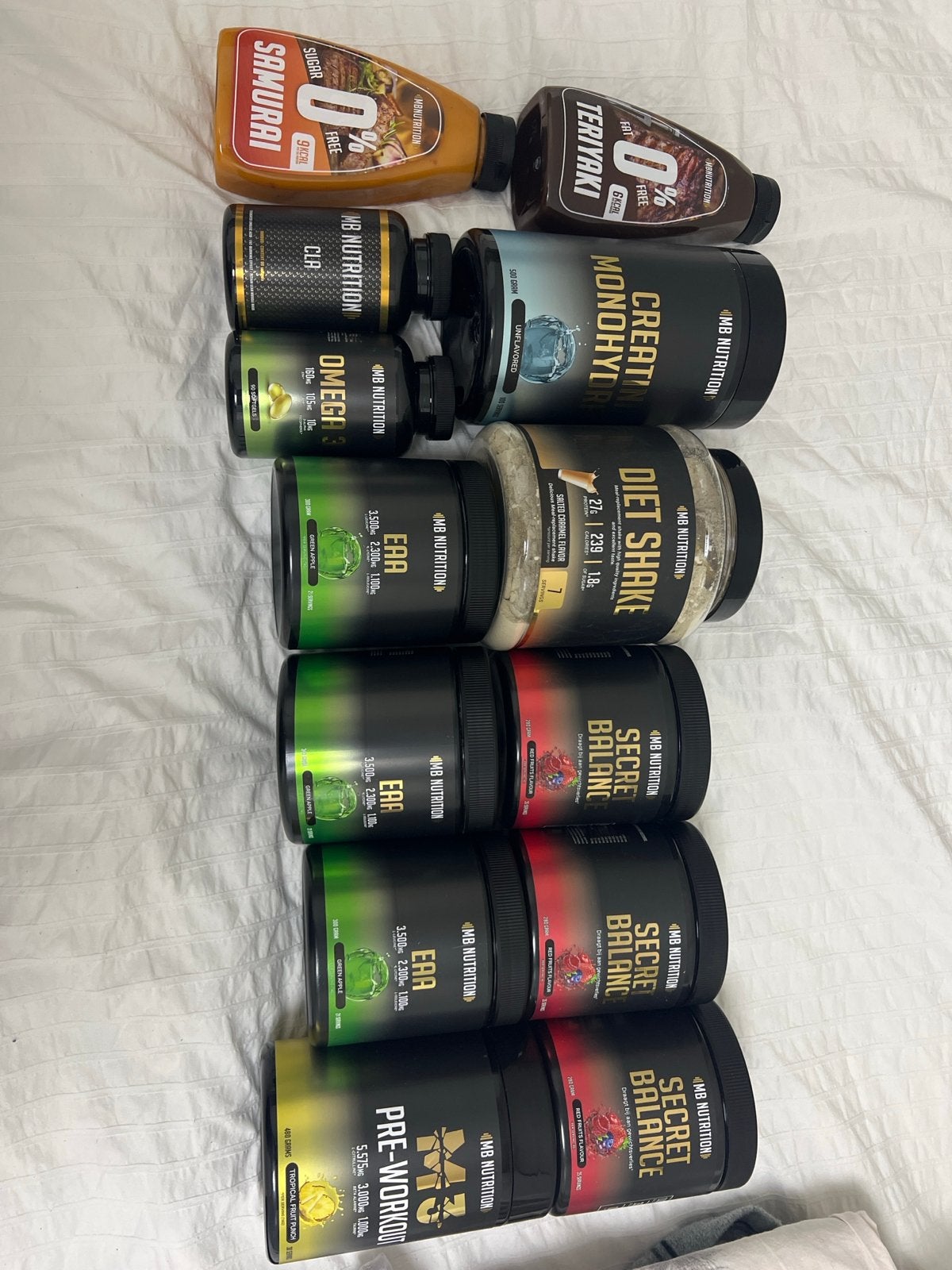 Groot pakket MB Nutrition supplementen en sauzen, Sport en Fitness, Ophalen of Verzenden, Nieuw, Poeder of Drank