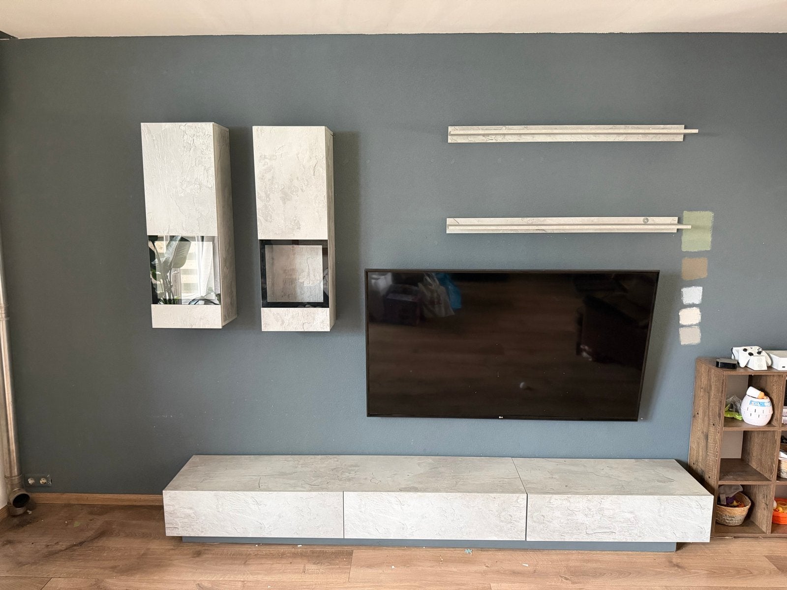 Moderne TV-meubel set met wandkasten en planken, Ophalen, Overige materialen, Betonlook modern, Zo goed als nieuw