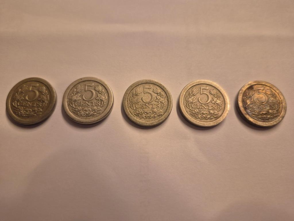 5x 5 cent 1908 Wilhelmina, Postzegels en Munten, Munten | Nederland, Ophalen of Verzenden, Koningin Wilhelmina, 5 cent, Losse munt