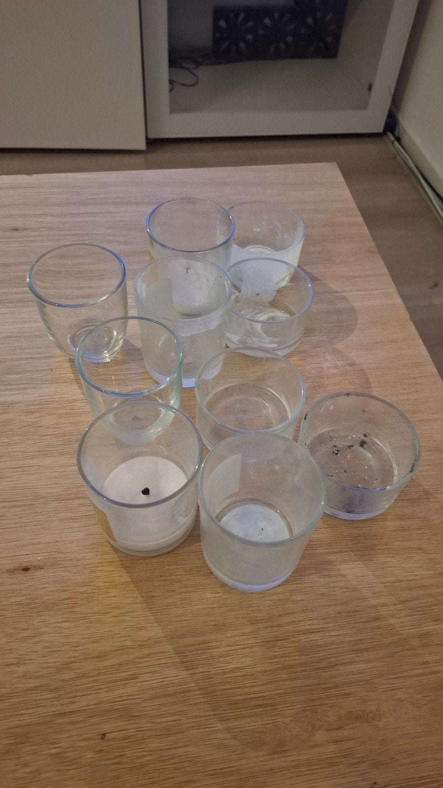 Set van 9 glazen waxinelichthouders, Huis en Inrichting, Woonaccessoires | Kandelaars en Kaarsen, Ophalen, Gebruikt, Glas, Waxinelichthouder