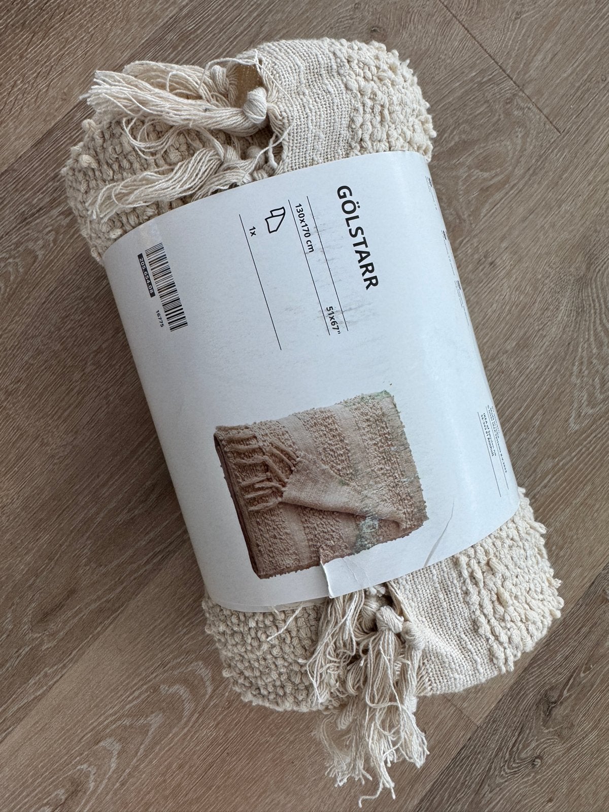 IKEA LAPPTÄG/GÖLSTARR plaid 130x170 cm - Zo goed als nieuw, Huis en Inrichting, Katoen, 130 cm, Beige, Nieuw