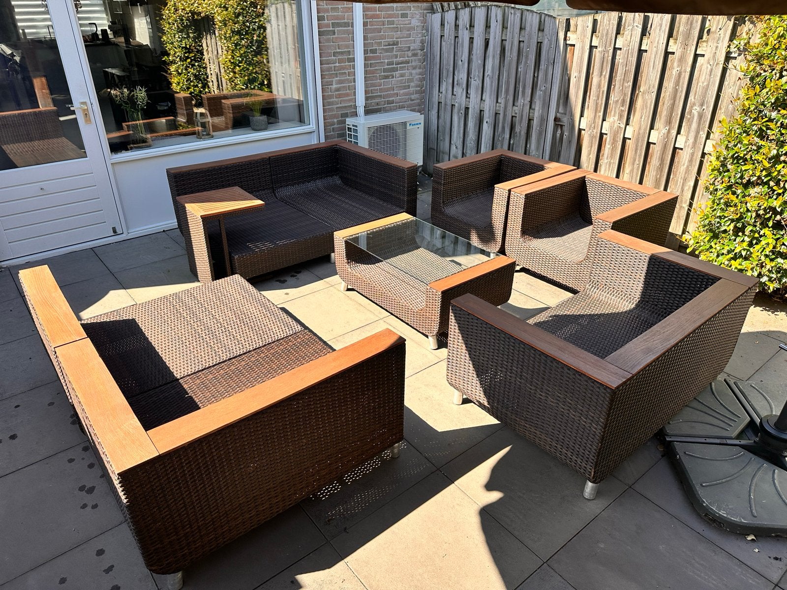 Groot en Mooie Loungeset met Salontafel en Bijzettafel, Tuin en Terras, Ophalen, Gebruikt, Meer dan 8 zitplaatsen, Loungeset