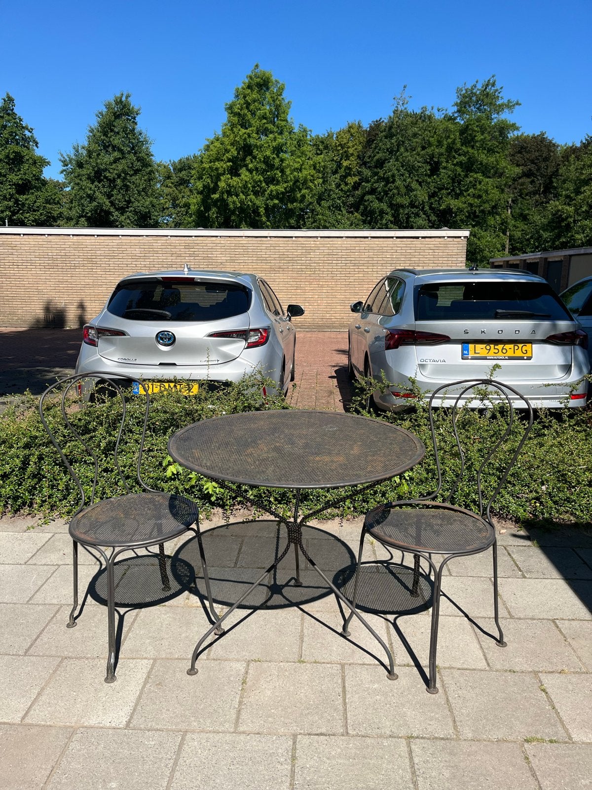 Vintage metal bistro set - 1 tafel, 2 stoelen, Overige materialen, Gebruikt, Eettafel, Tuinset