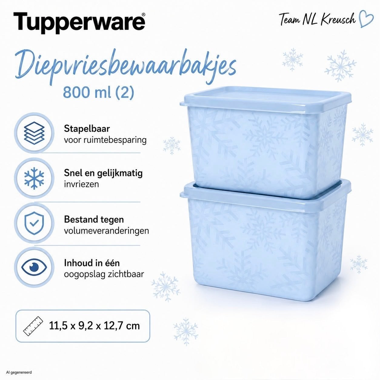 Tupperware Diepvriesbewaarbakjes 800 ml (2 stuks) - Nieuw, Bewaardoos, Blauw, Nieuw, Ophalen of Verzenden