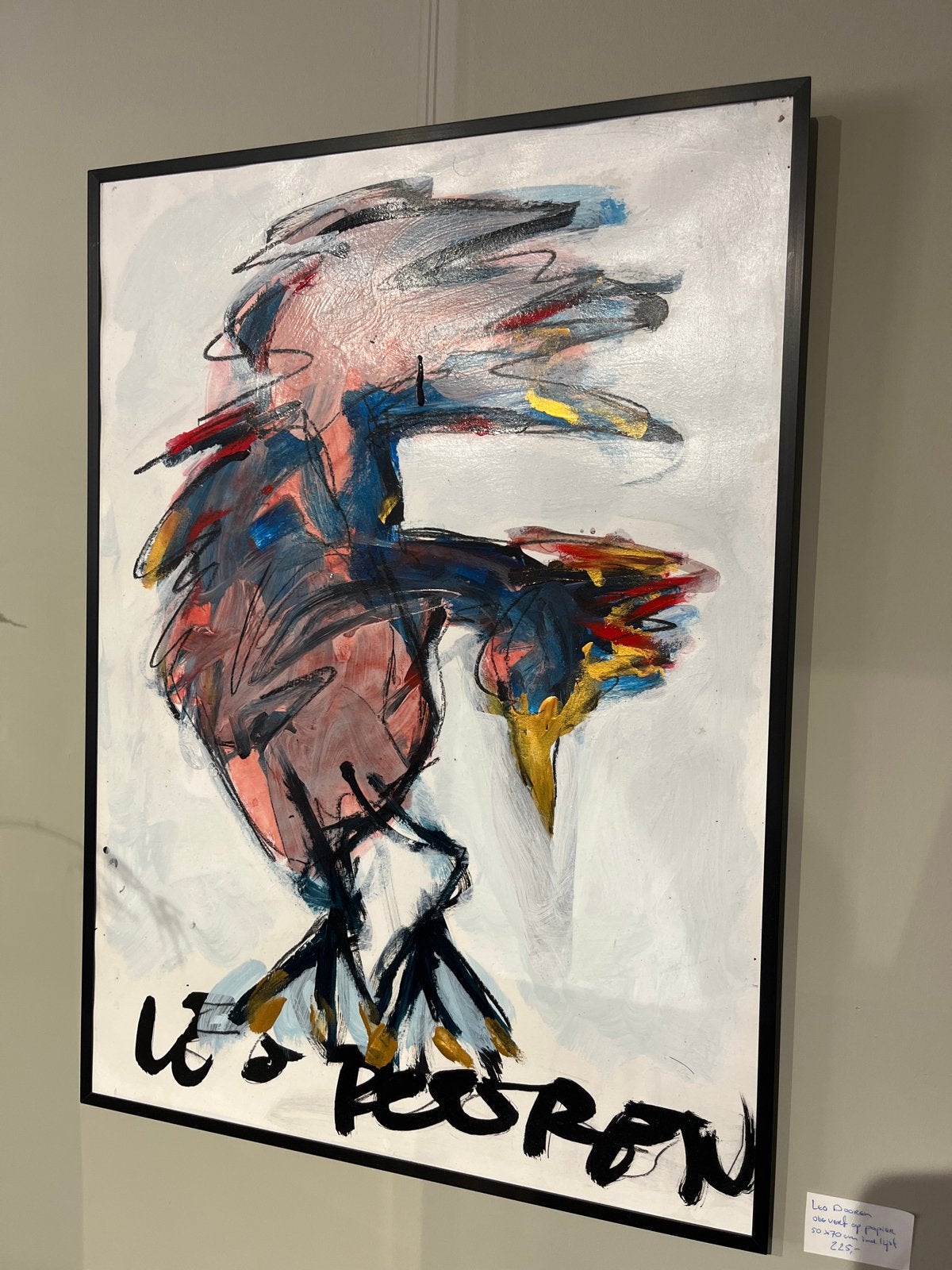 Schilderij Leo Dooren - Abstracte vogel 50x70cm ingelijst, Antiek en Kunst, Kunst | Schilderijen | Modern, Ophalen of Verzenden