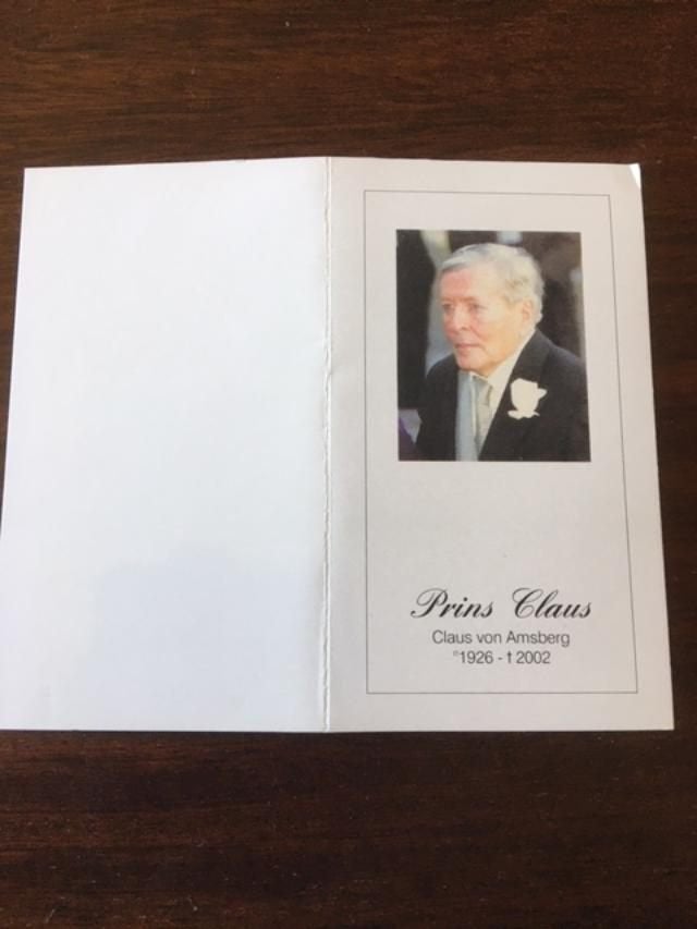 Gedachtenisprentje prins Claus, Ophalen of Verzenden, Gebruikt, Nederland, Kaart, Foto of Prent