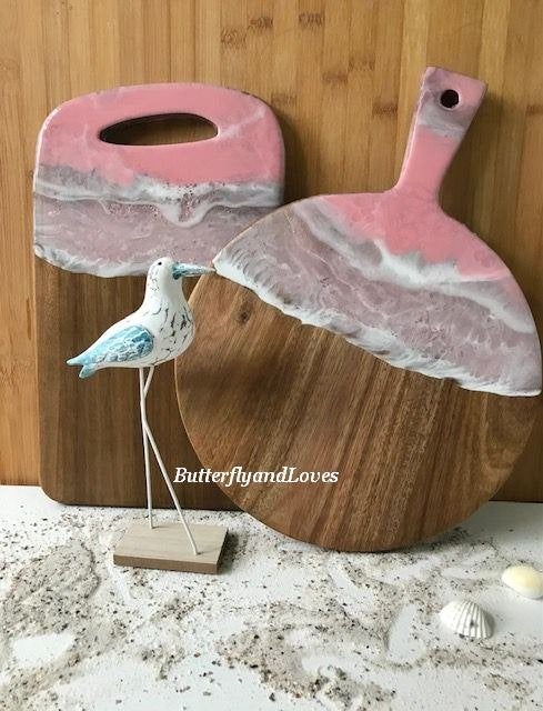Serveerplank borrelplank tapasplank Zee Roze cadeau Epoxy, Snij-/serveerplank, Ophalen, Nieuw, Hout
