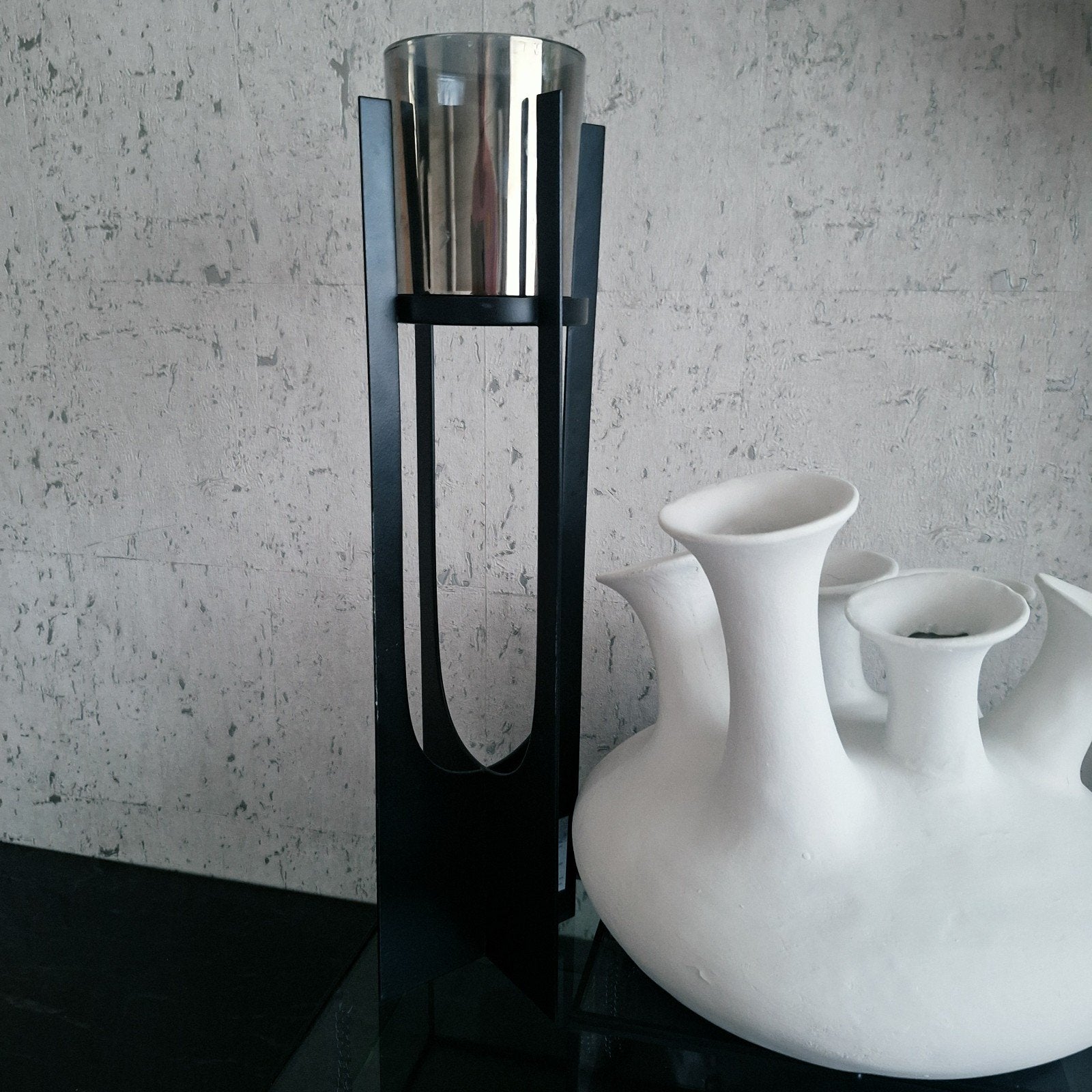 Hoge zwart metalen kandelaar windlicht nieuw, Zwart, Nieuw, Ophalen of Verzenden, X