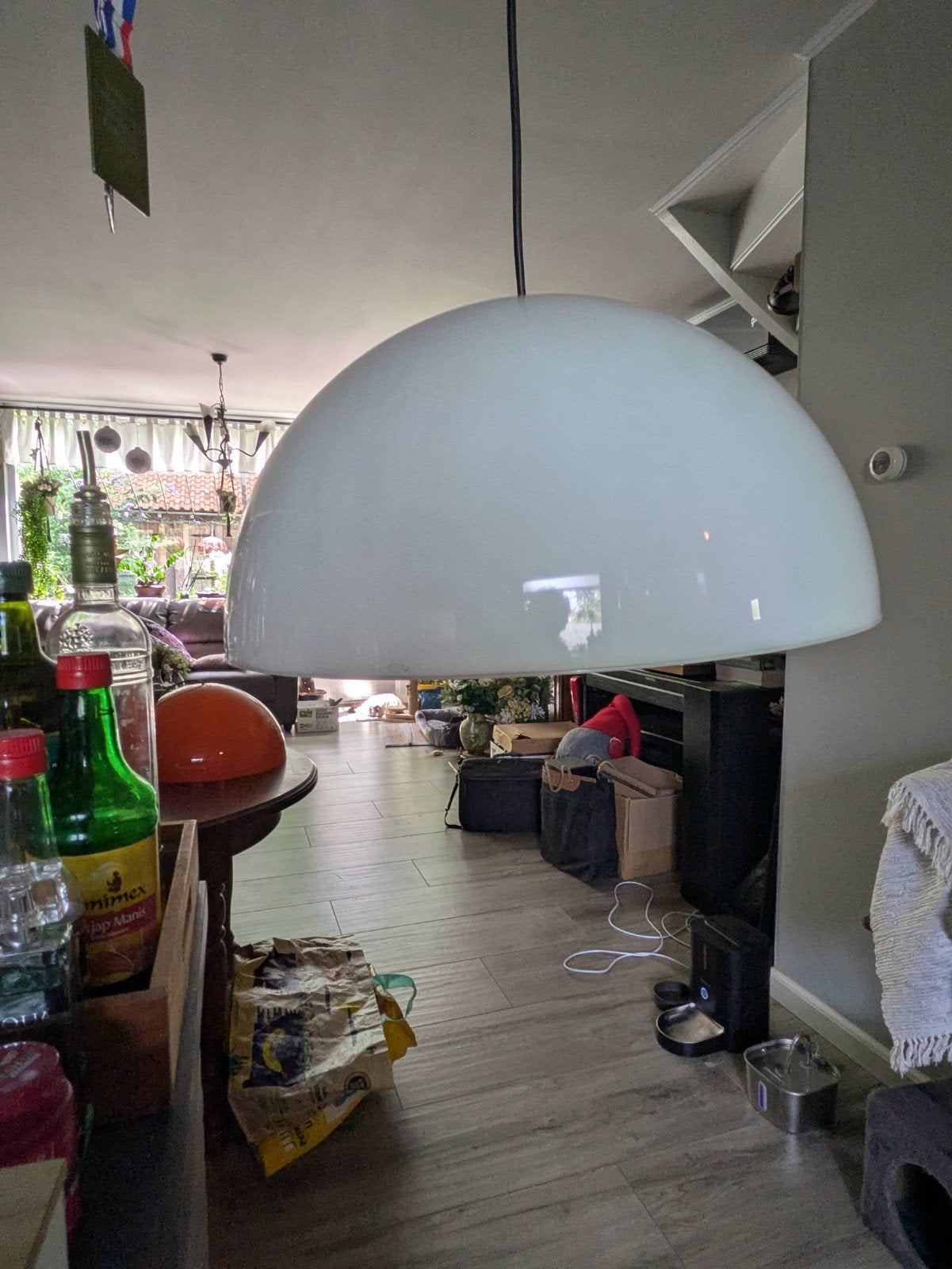 Vintage hanglamp wit, halve bol, jaren 70 design, Kunststof, Gebruikt, Vintage, Jaren '70, Retro, E27 (groot)