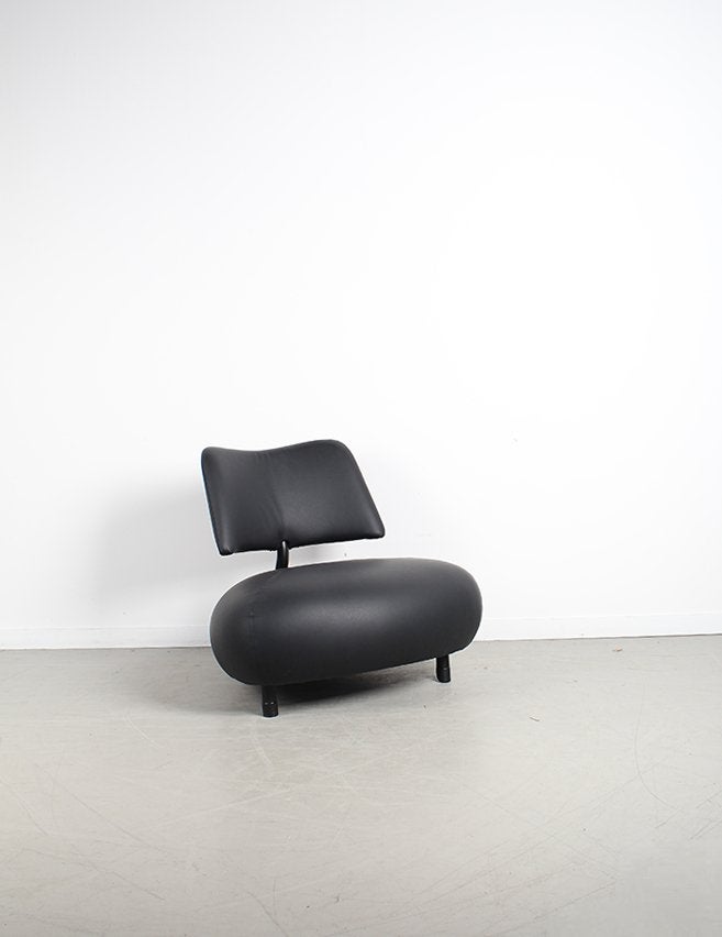 1x Leolux Pallone Fauteuil + Hocker Zwart Leer – Zwart, Niet ingevuld, Niet ingevuld, Ophalen of Verzenden, Zo goed als nieuw
