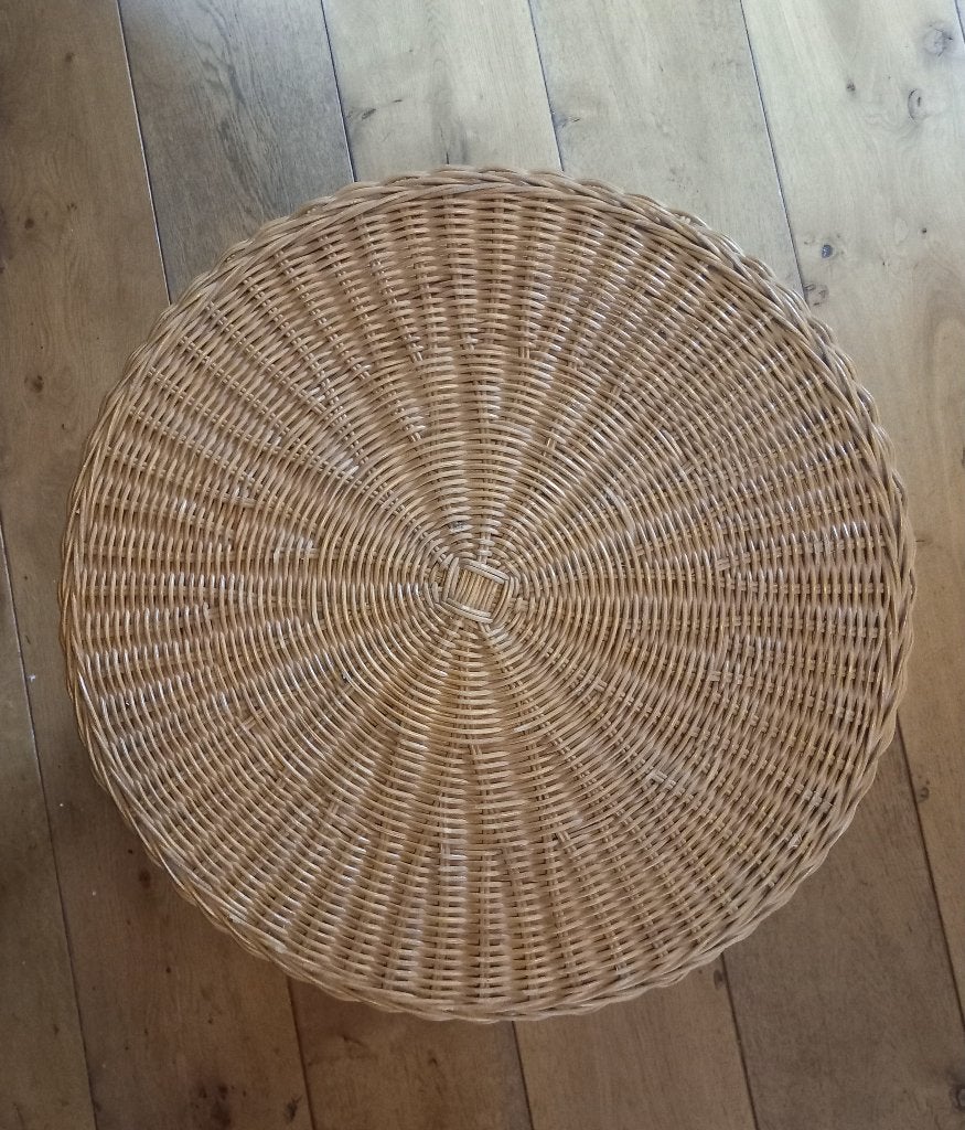 Vintage rotan bijzettafel - 2 lagen, Minder dan 55 cm, Vintage boho stijl, Rond, Zo goed als nieuw