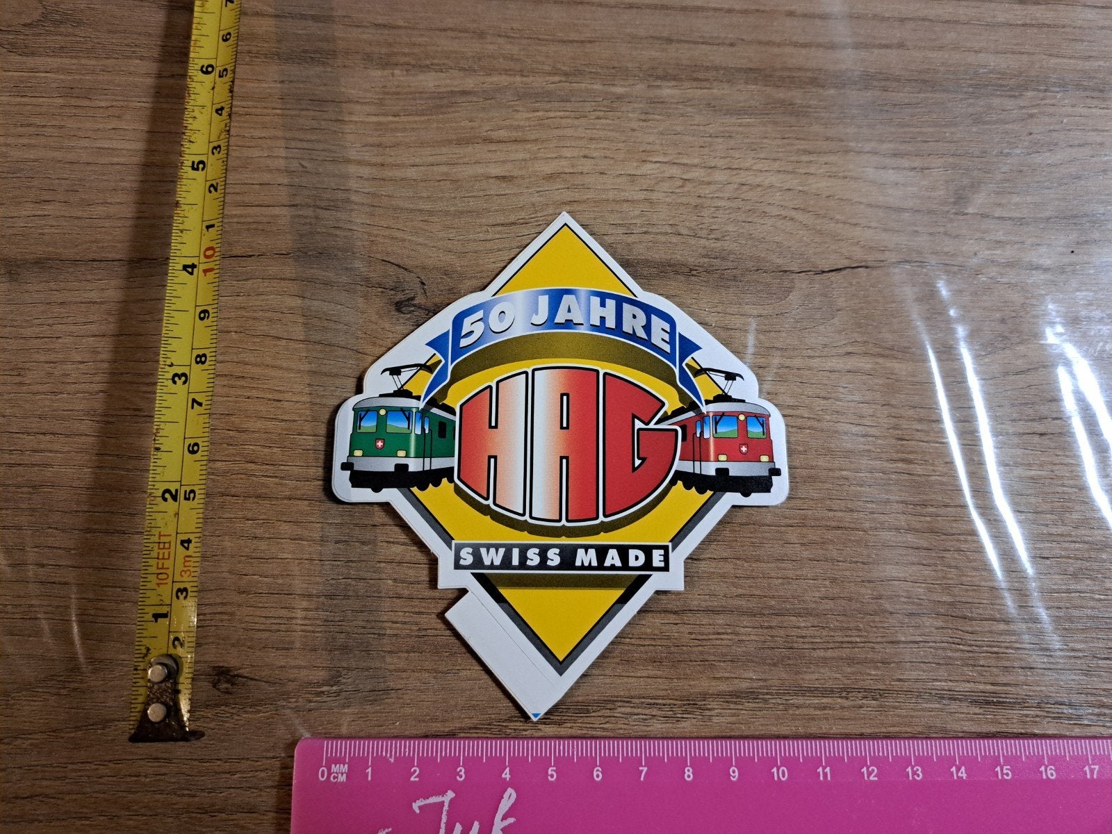 Sticker HAG 50 jahre swiss made Zwitserse locomotieven, Ophalen of Verzenden, Zo goed als nieuw, Bedrijf of Vereniging
