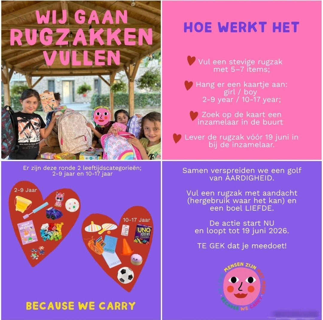 Because We Carry rugzakjes actie, Ophalen, Nieuw