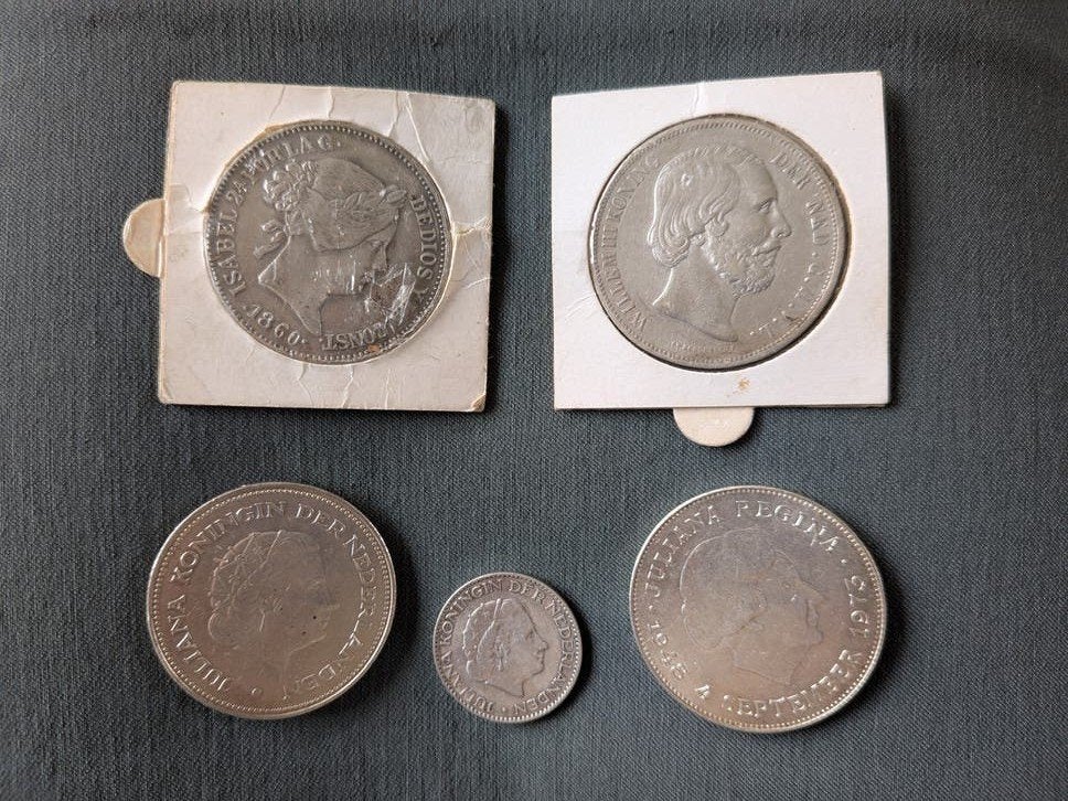 Diverse zilveren munten, Postzegels en Munten, Ophalen, Koning Willem III, Setje, Zilver