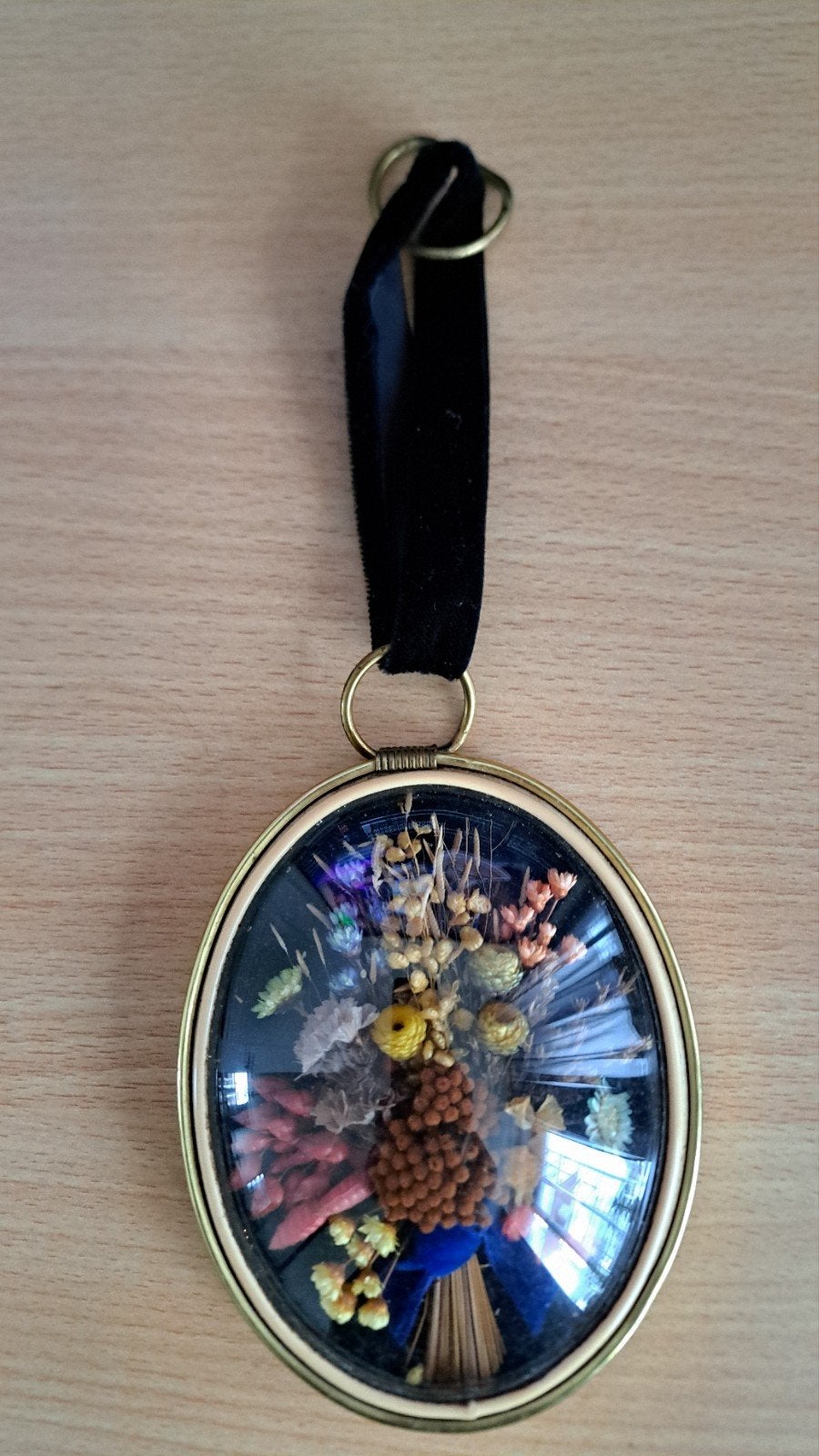 Vintage ovale wanddecoratie met droogbloemen, Ophalen, Vintage, Gebruikt, Meerkleurig