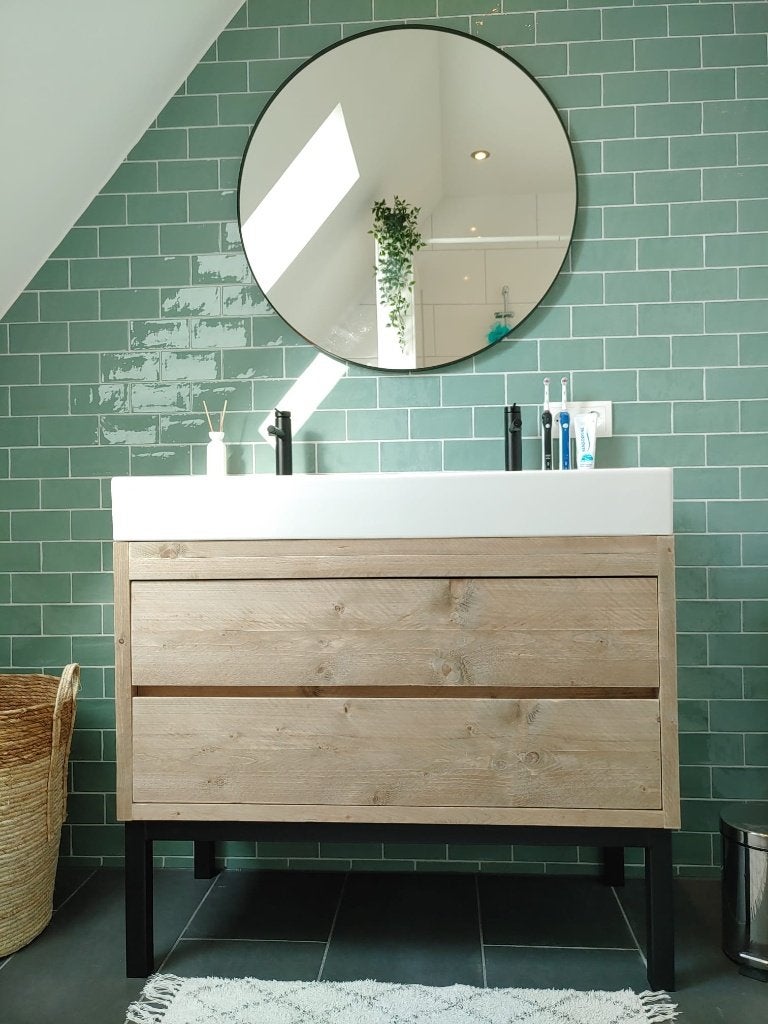 Badkamermeubel steigerhout en staal. Ieder formaat (TIP!), Nieuw, Minder dan 100 cm, Wastafelkast, 25 tot 50 cm