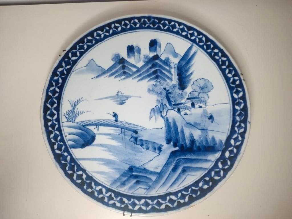 Groot antiek blauw porselein Japans bord 19e eeuw, Ophalen