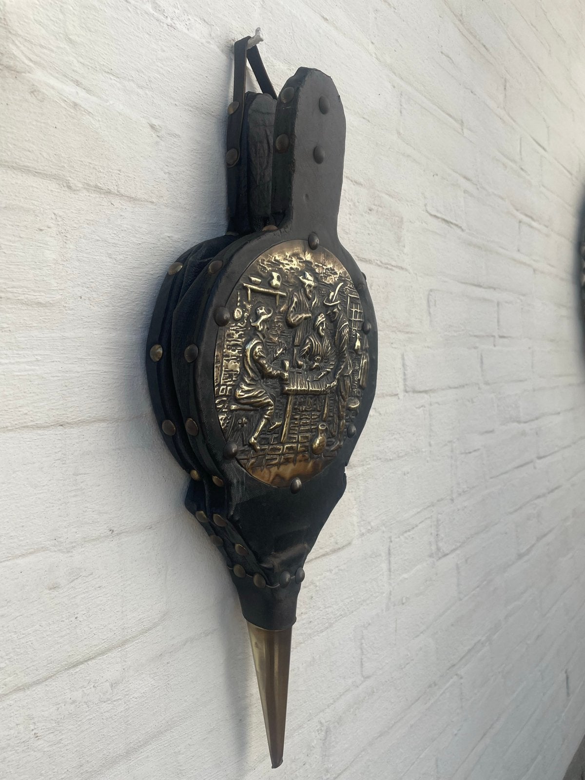Antieke blaasbalg met messing reliëf, Ophalen of Verzenden