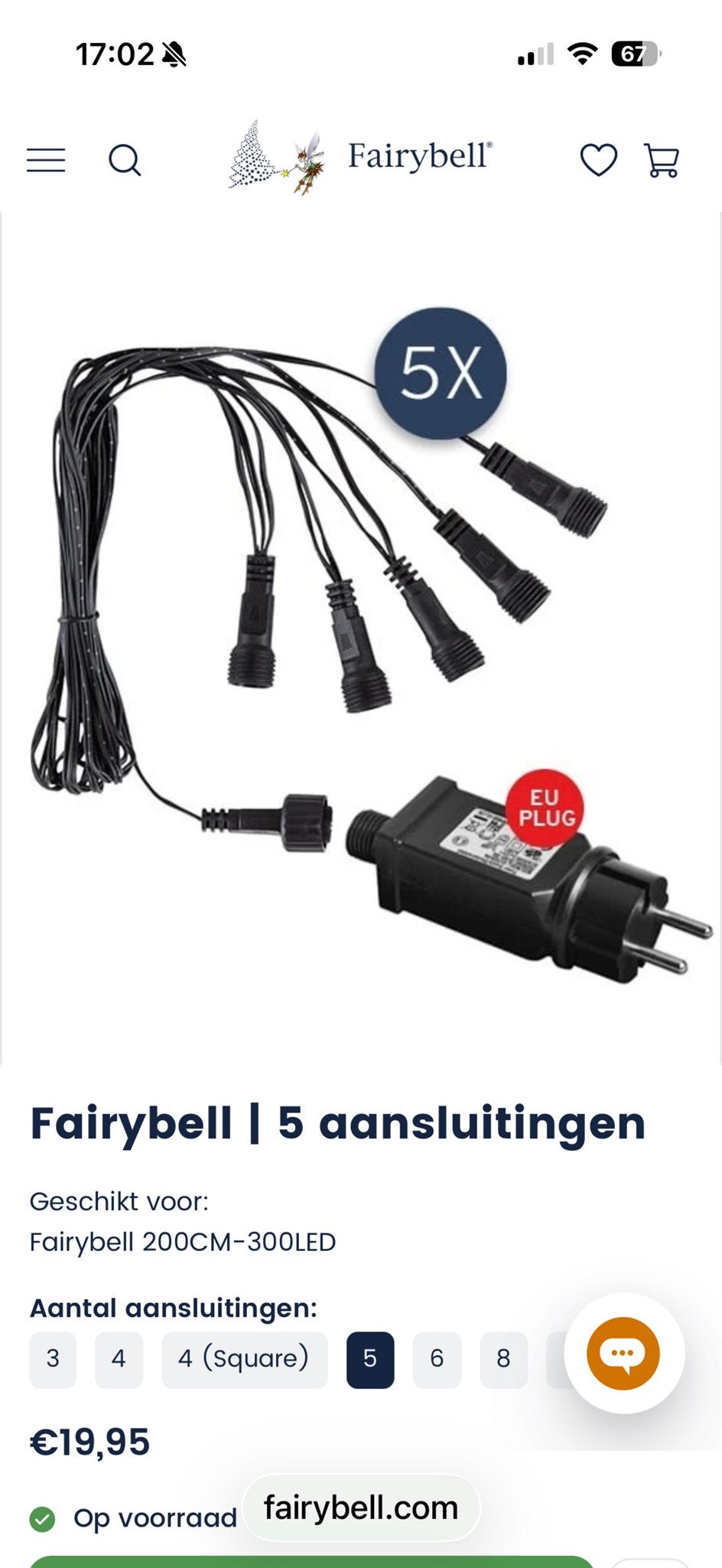 Fairybell Verlengsnoer met 5 Aansluitingen, Kunststof, Minder dan 50 watt, Overige typen, Nieuw