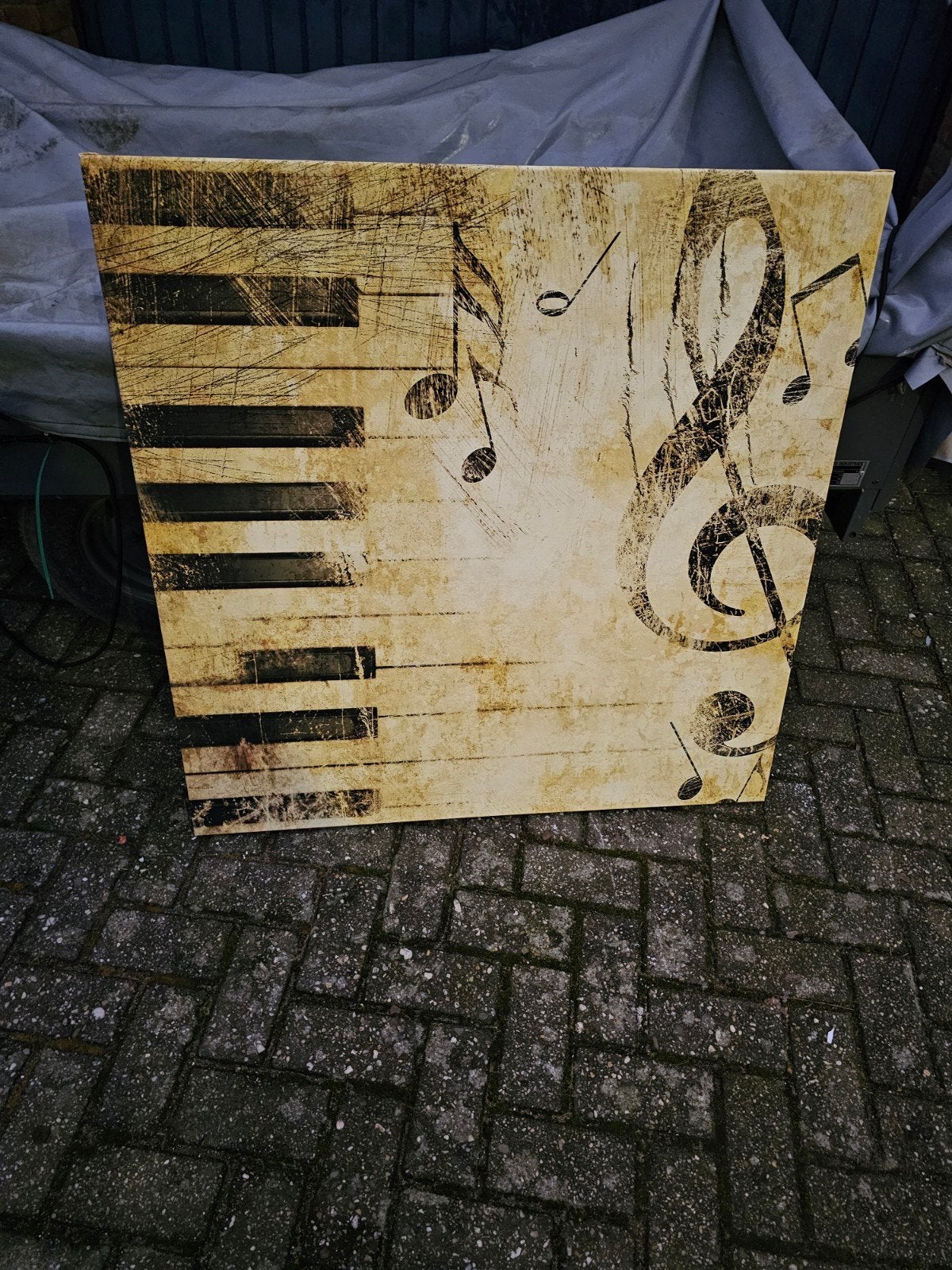 Muziek schilderij piano notenbalk wanddecoratie, Gebruikt, Onbekend@voorbeeld.com, Schilderij, Meerkleurig