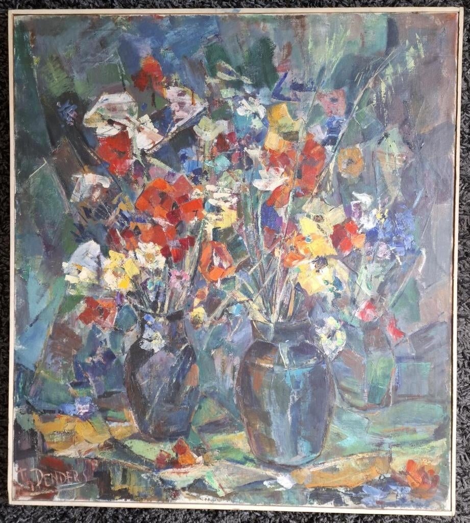 Schilderij Theo Penders. bloemen. zie omschrijving, Ophalen