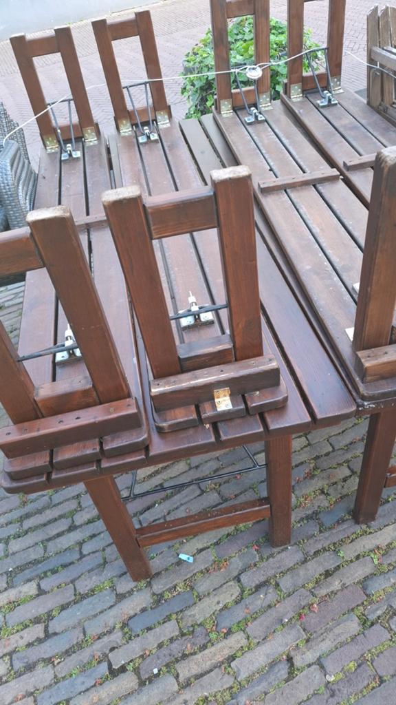 Gebruikte biertafelset met 2 banken en tafel 180 l, Tuin en Terras, Picknicktafels, Gebruikt, Ophalen of Verzenden, Inklapbaar