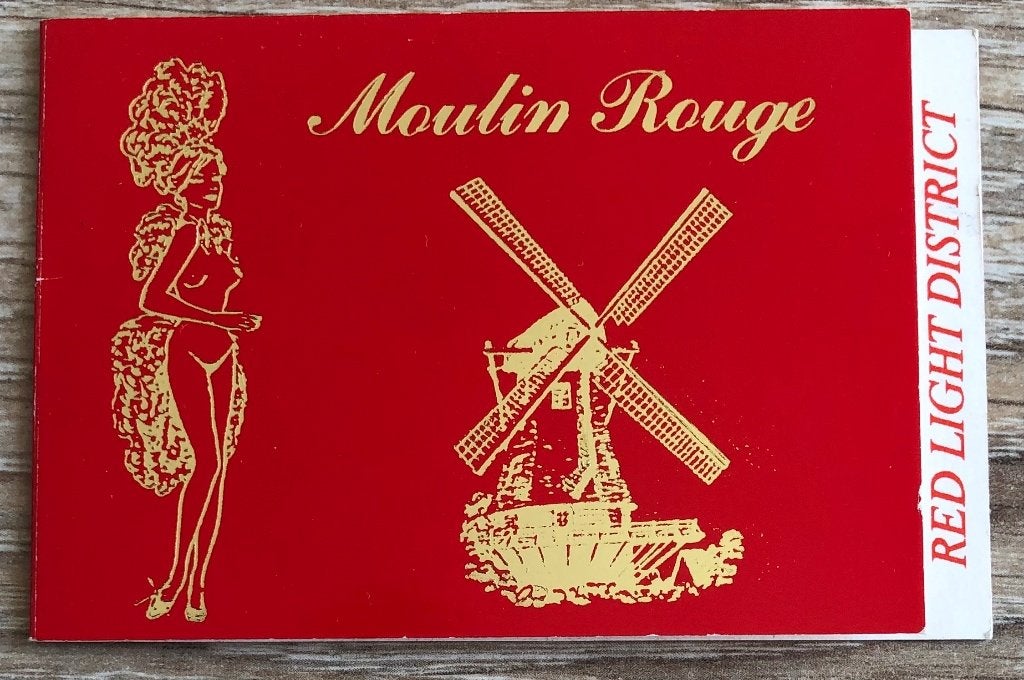 Alles moet weg: visitekaartje moulin rouge amsterdam, Verzamelen, Ophalen of Verzenden, 1990 tot 2000, Visitekaartje