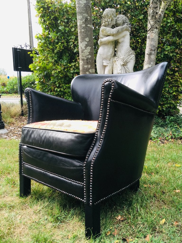 Zeldzame Vintage leder / kelim fauteuil !, Ophalen, 75 tot 100 cm, Zo goed als nieuw, Leer