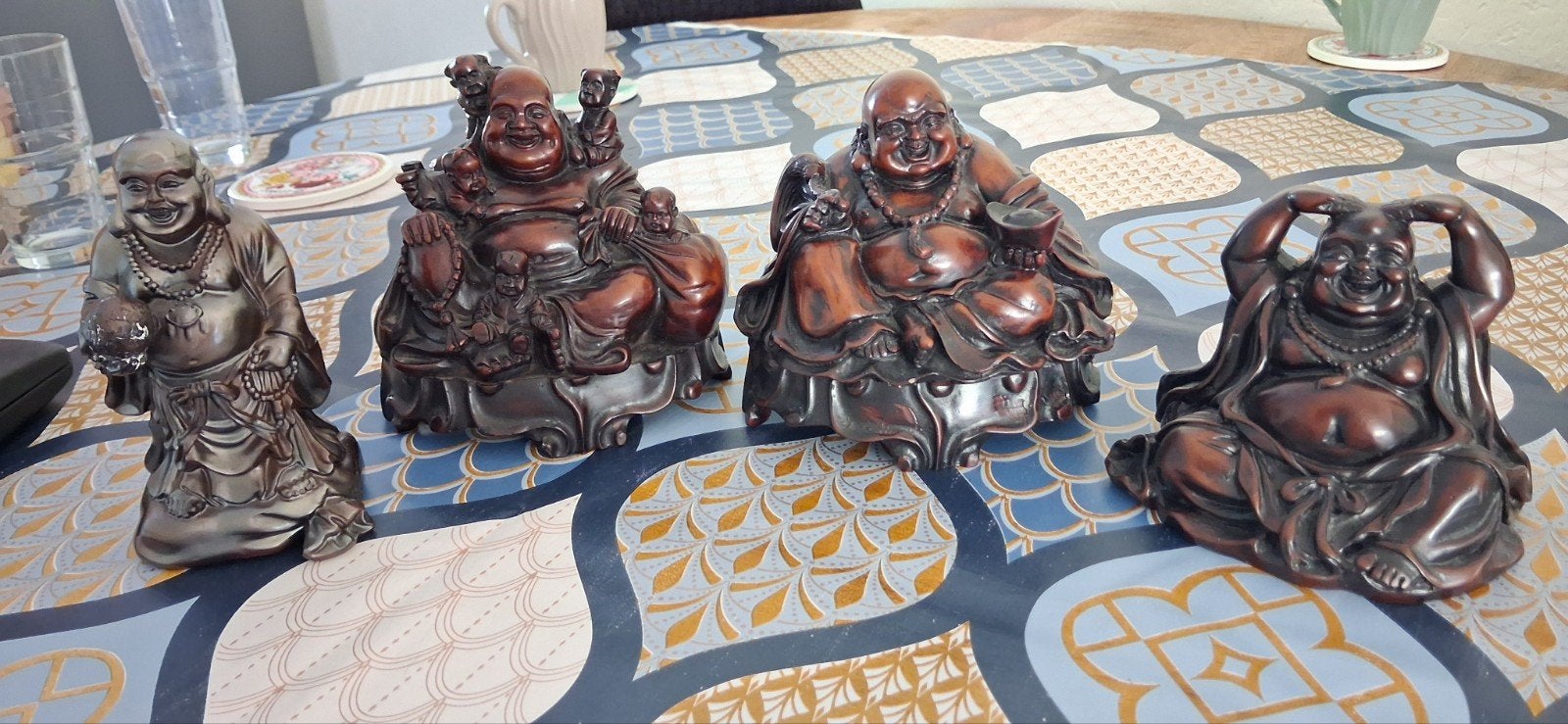Set van 4 Boeddha beeldjes - Geluk en voorspoed, Huis en Inrichting, Woonaccessoires | Boeddhabeelden, Ophalen, Gebruikt, Bruin