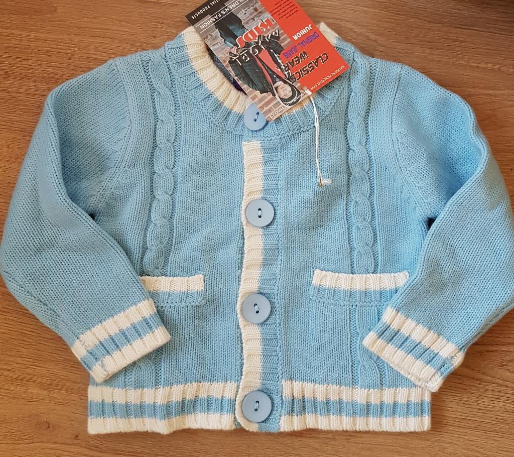 Blauw gebreid vest maat 92 NIEUW (0867), Trui of Vest, Nieuw, Ophalen of Verzenden, Angel Kids