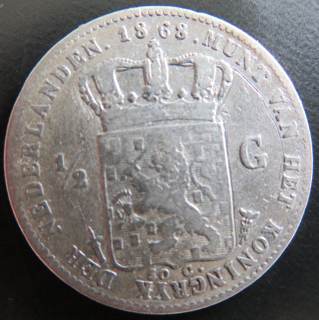 Halve Gulden 1868, ½ gulden, Koning Willem III, Verzenden, Zilver