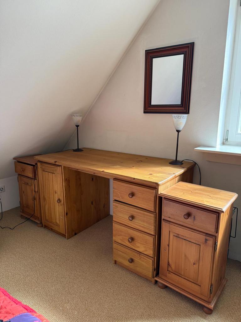 Mooi robuust houten bureau, Ophalen, Met lades, Hout, Bruin