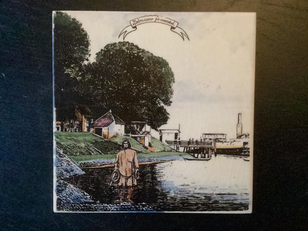 Vintage wandtegel ZALMVISSER AMMERSTOL, Ophalen of Verzenden