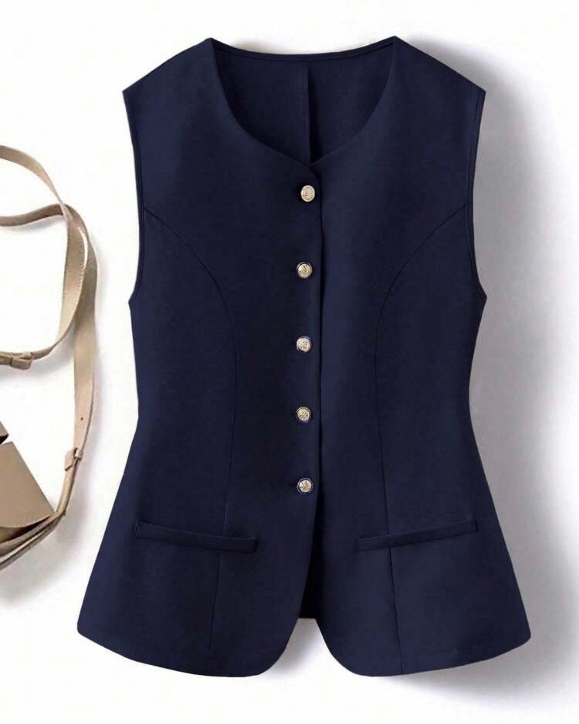 dames gilet met knopen Donkerblauw (44-52), Verzenden, Nieuw, Blauw, Jasje of Colbert