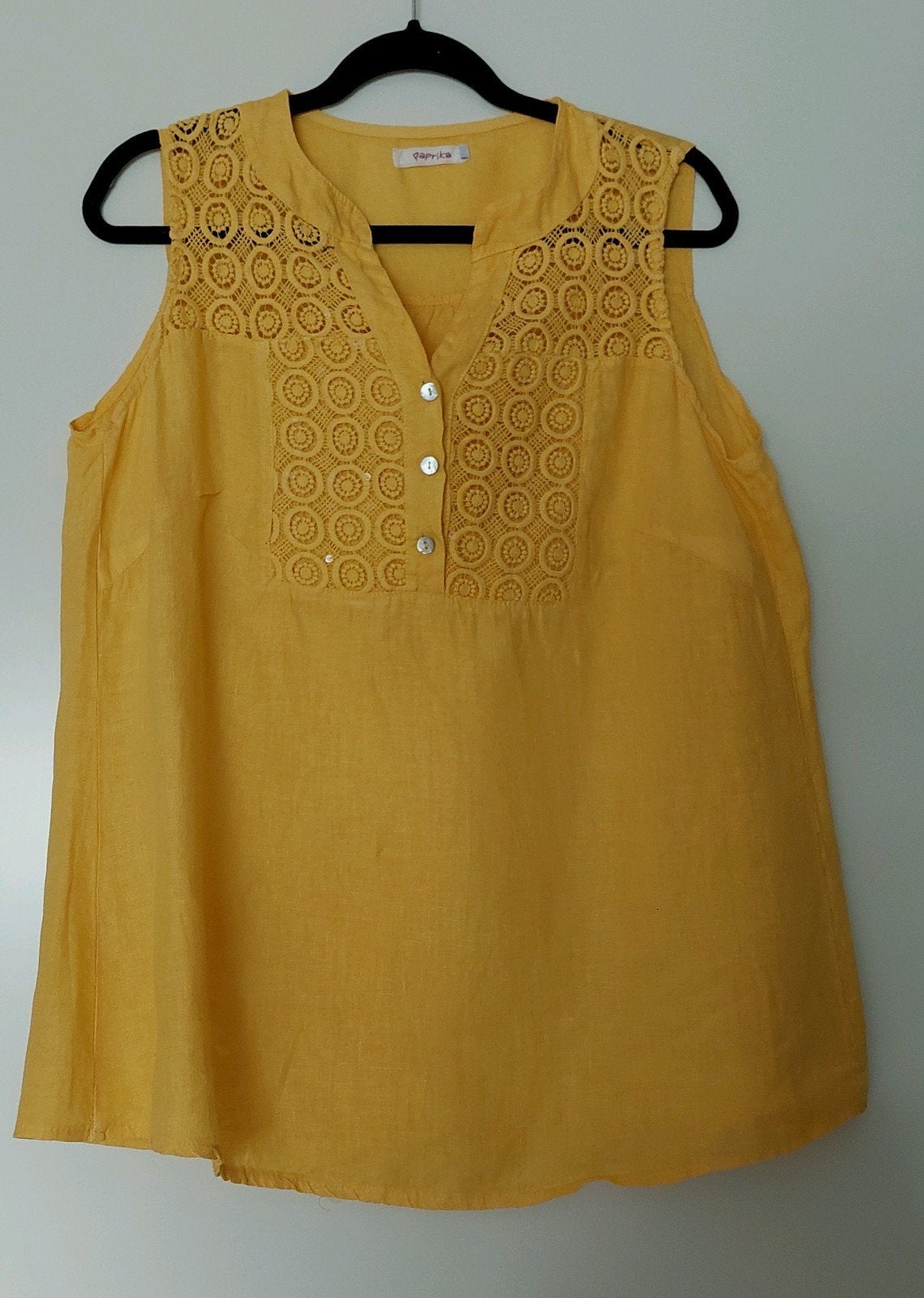 Paprika linnen blouse top v hals geel maat 0=42, Geel, Maat 42/44 (L), Ophalen of Verzenden, Zo goed als nieuw